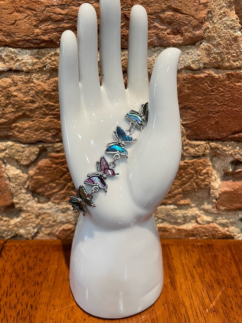 Butterfly bracelet silver tone with inlay - Stamped SJ